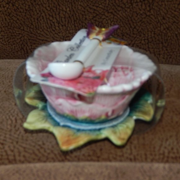 Corner Ruby Garden Collection Pink Peony Flower Tea Cup Leaf Saucer & Spoon NWT - Picture 5 of 9